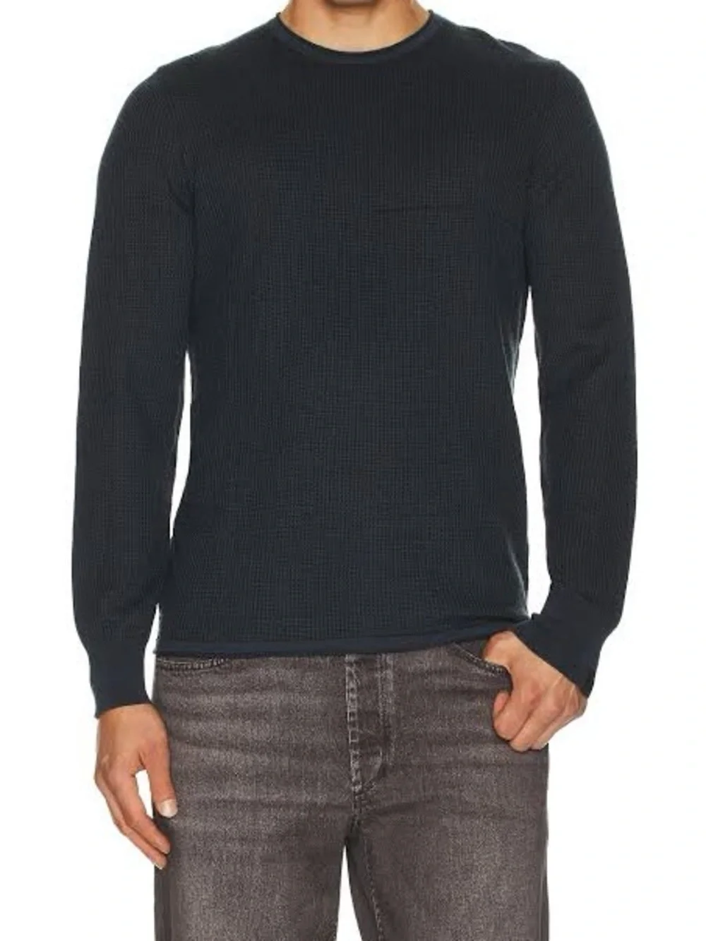 rag & bone Men's Charcoal Crewneck Waffle Knit Sweater